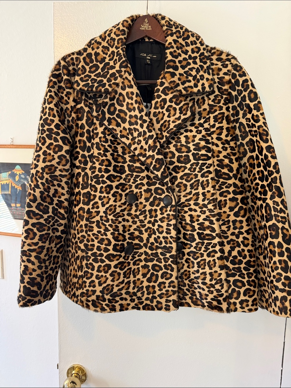 Zara Leopard-Print Double-Breasted Peacoat - Tan & Black